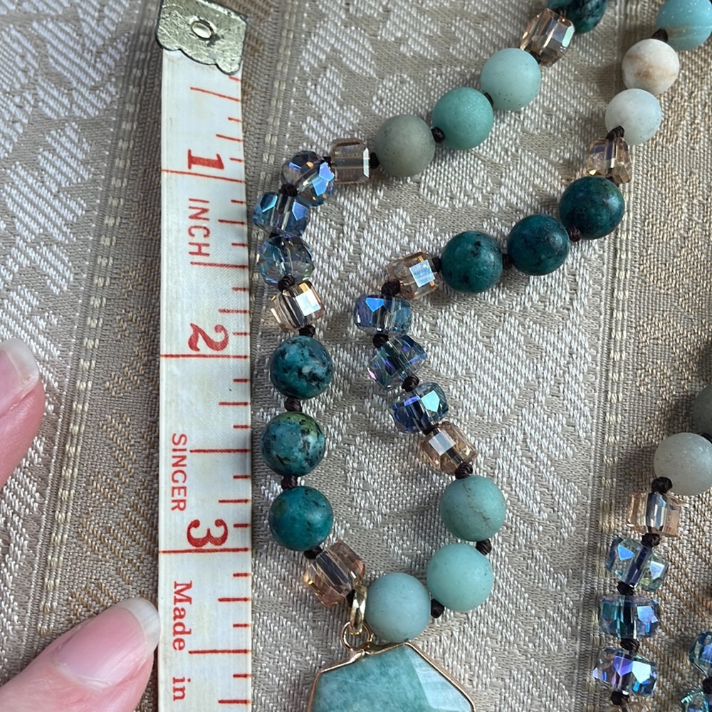Amazonite gemstone necklace beaded pendant - Picture 8 of 17